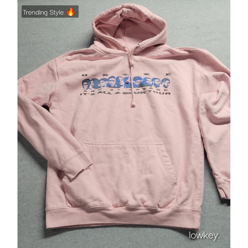 Drake 21 Savage It's All A Blur Tour Hoodie Pink Concert Merch Sweatshirt Mens L